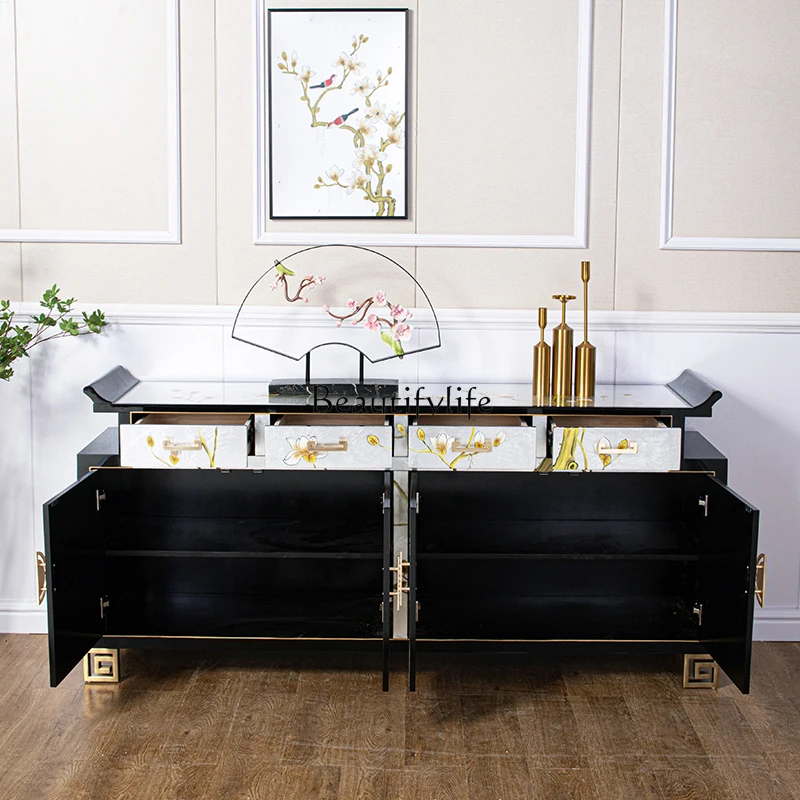 خزانة مدخل جديدة مطلية على الطراز الصيني بهو من الخشب الصلب على الحائط، وخزانة ديكور منزلية جانبية لتناول الطعام #5