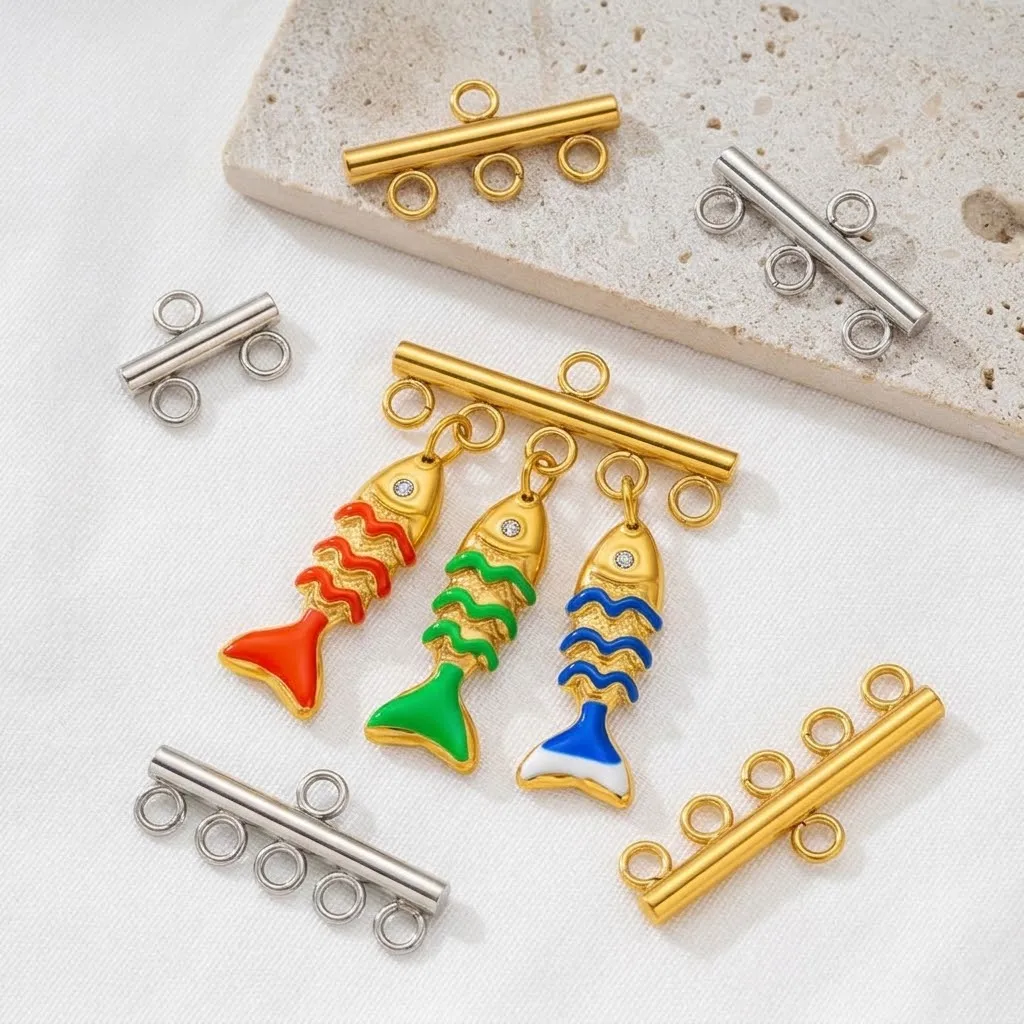 10pcs Gold Plated Stainless Steel Layer Clasps Pendant Bail Connector For Necklace Bracelet Makings Findings Jewelry Clasp Bulk