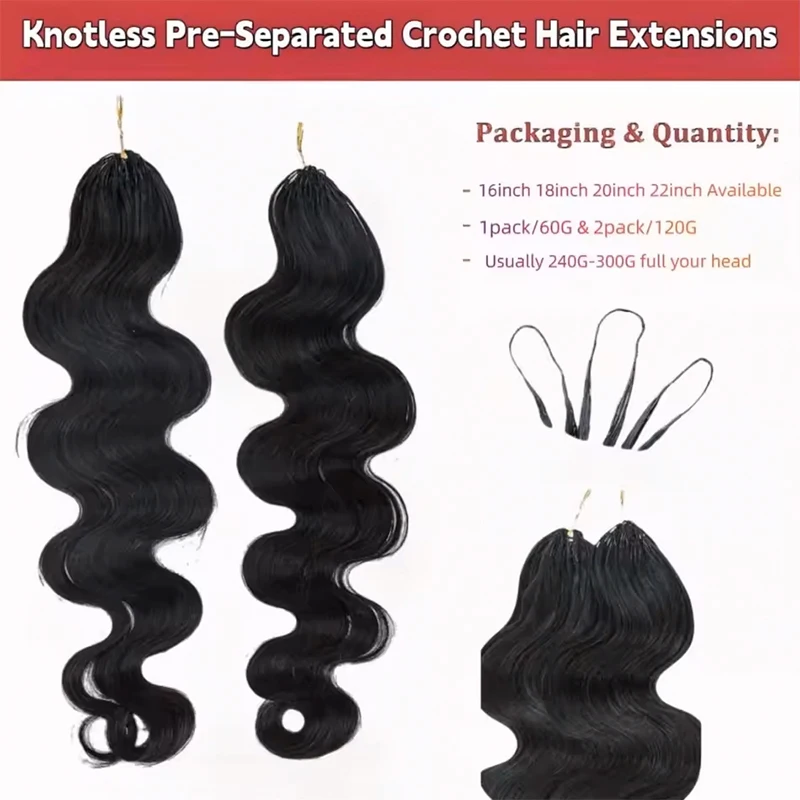 12A Knotless Pre Separated Body Wave Feather Crochet Human Hair Real Hair Extensions For Braiding Twist Feather Line For Women Extensions Wigs Miracle Knots Braiding Hair Extensions Materials Bouncy Water Waves Crochet Human Hair Body Wave Promotional