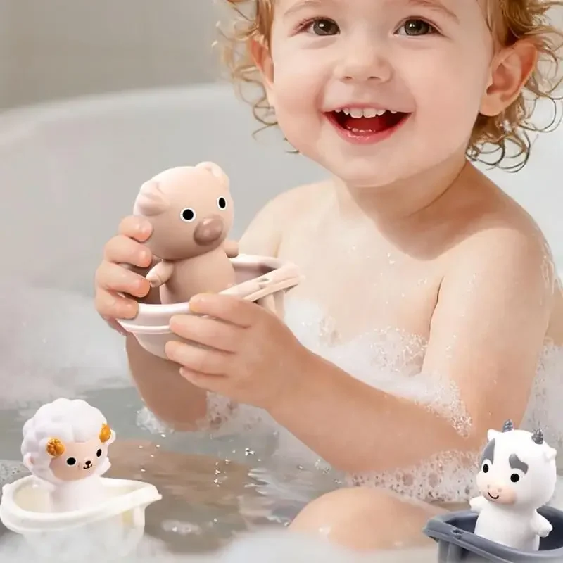 赤ちゃん安全フローティングスタッキングボート動物指人形インタラクティブお風呂おもちゃ幼児の感覚発達 15UB