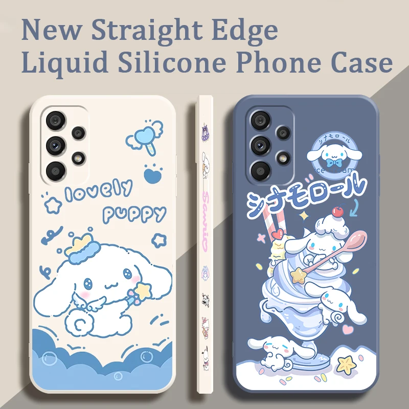 Sanrio Cinnamoroll Cute Cartoon Liquid Left Rope For Samsung A54 A53 A52 S A33 A32 A51 A71 A21S A13 A73 A72 A23 A12 5G 4G Funda