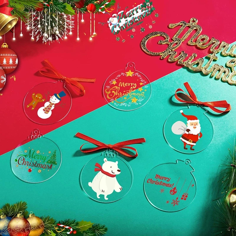 Clear Blank Acrylic Christmas Ornament,Acrylic Keychain Blanks,Unfinished Round Acrylic Christmas Ornament for DIY Craft N2UE