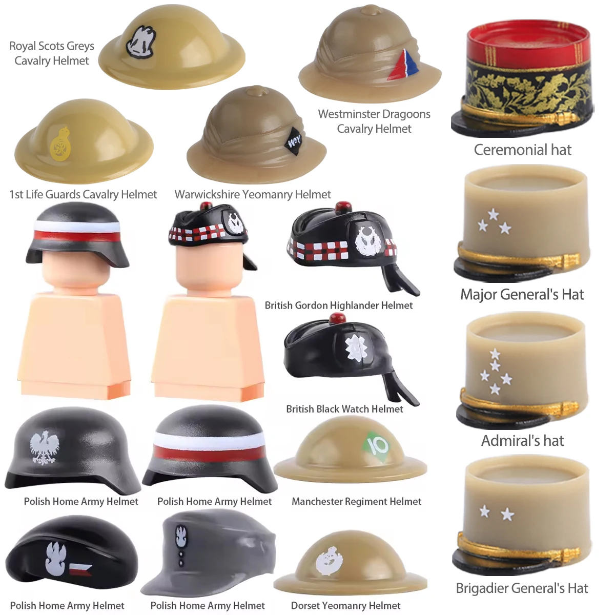 MOC WW2 Military Polish Cap Building Blocks WW1 British Soldiers Helmets Army Accessories Bricks Toys