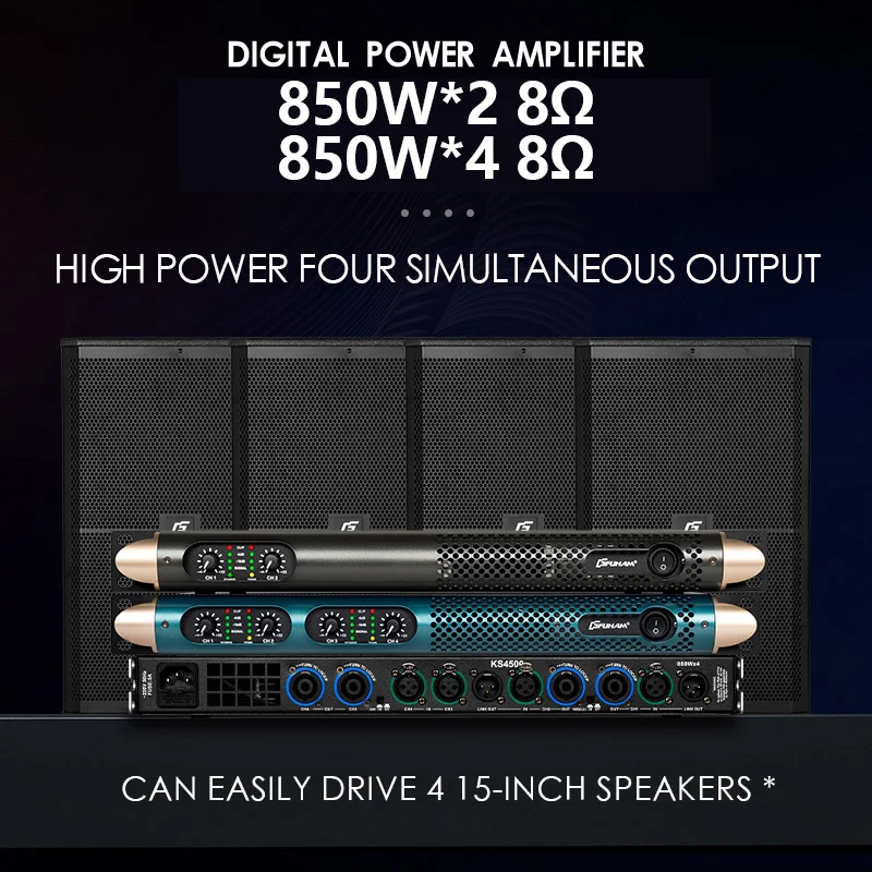 FUHAM KS2500 Power Amplifier 2/4 Channel 8 Ohm 850W Audio Amplifier Digital Amplifier Audio DJ Stage Performance image 3