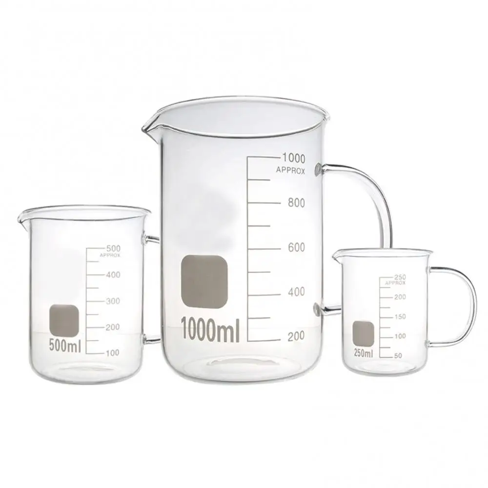 50/100/250/500 Beaker Glass Measuring Cup 1000ml Kitchen Lab Laboratory Flask High Temperature Resistant Glass Scale Beaker