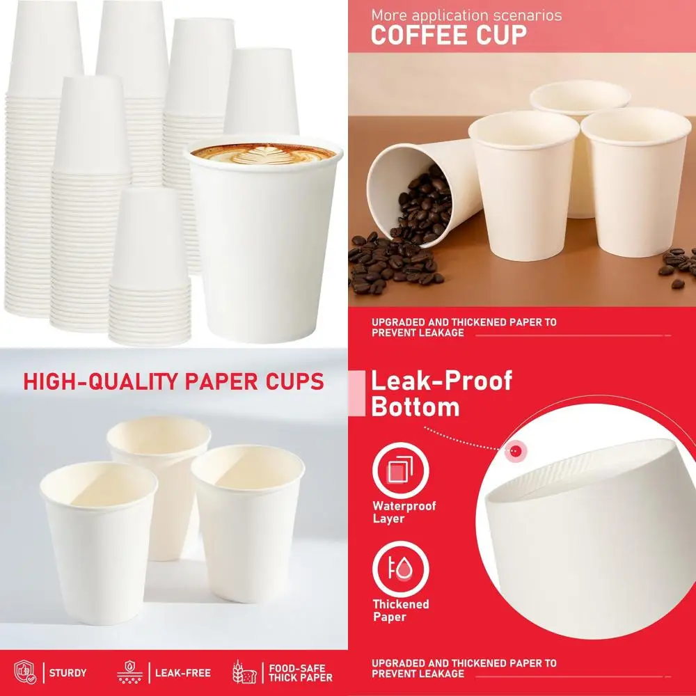 

1000 белых бумажных стаканчиков на 8 унций — одноразовые для кофе, воды, сока — идеально подходят для дома, офиса, вечеринок