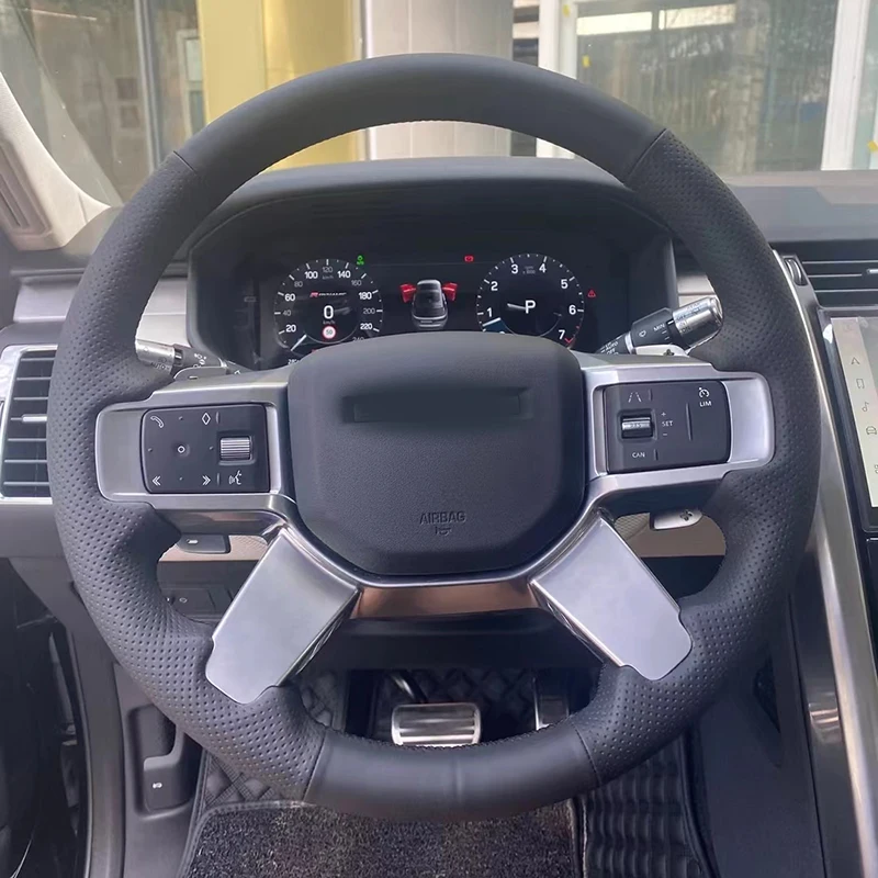

Black Leather Non-Slip Hand Sewing Car Steering Wheel Cover Car Accessories For Land Rover Discovery 5 Defender 20-23