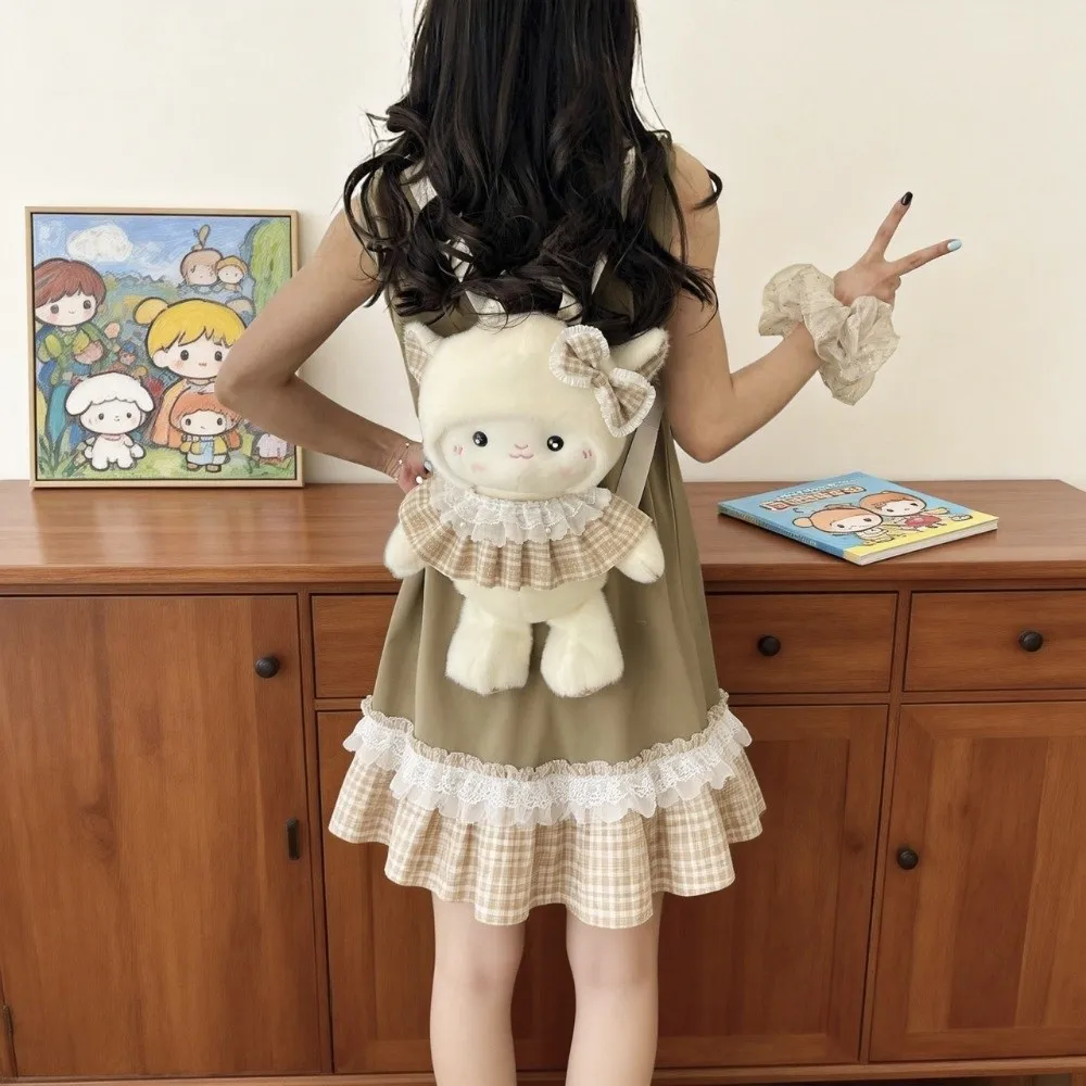New Fluffy Stuffed Animal Backpack Cute Cartoon Sheep Doll Bag Pig Elephant Animal Bag Girls Children