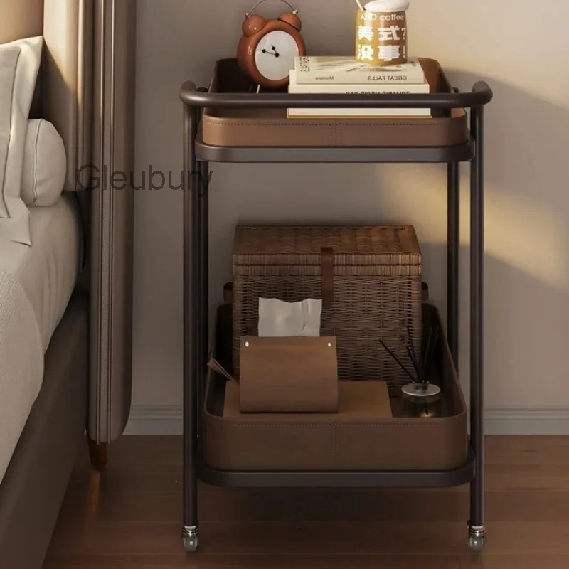Luxury-lite Saddle Salon Trolley Leather Small Salon Trolley Multi-level Storage Commercial Furniture Սրահ Տրոլեյբուս ZY40TC