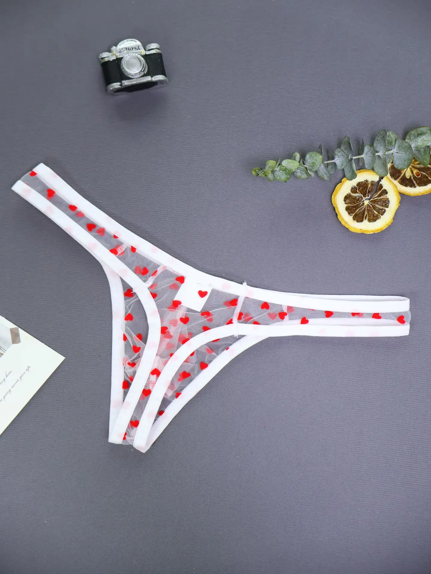 Men's Bulge Sheer Mesh Thongs Flocked Heart Print Ultra Thin Sexy T-back Underwear Gays Erotic Low Waist U Convex Pouch G-string