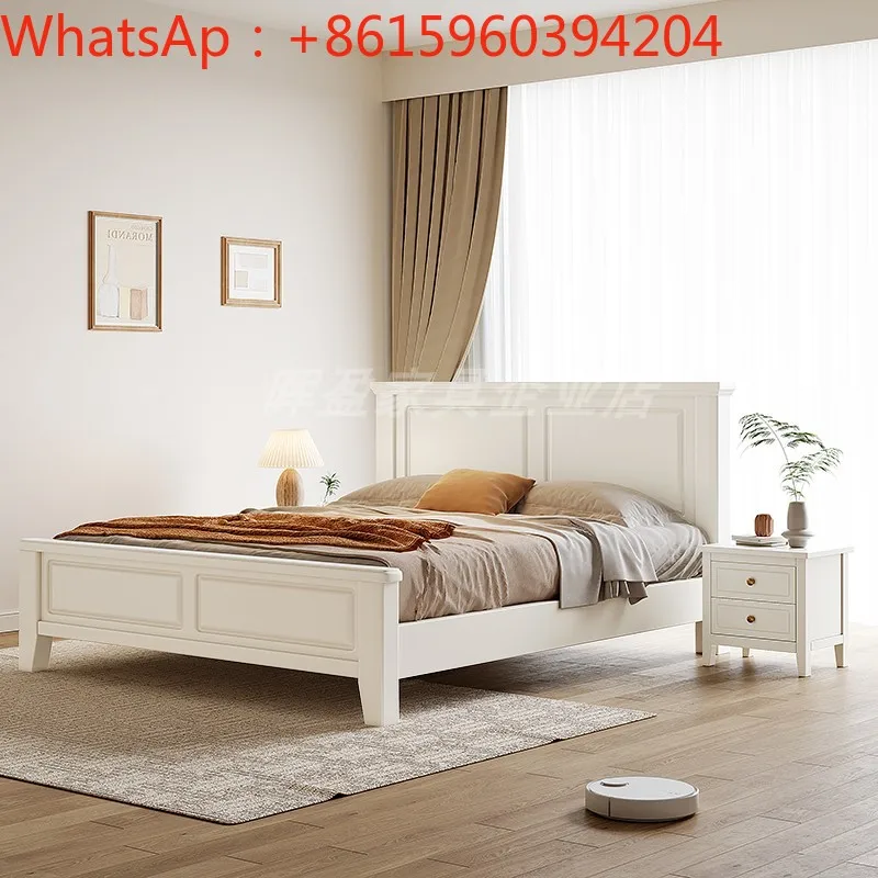 Nordic white solid wood bed   modern simple 1.8m double  1.5m light luxury  master room high box storage