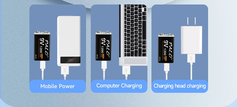 Palo 9V Akku 1200mah 6 f22 Micro USB 9V Li-Ionen Lithium Batterien für Multimeter Mikrofon Spielzeug Fernbedienung ktv – Detail 5