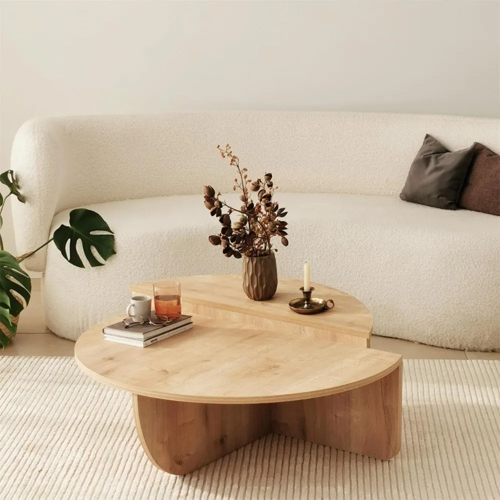 

Modern Wooden Round Coffee Table,Chipboard Wood Center Table,Unique Nesting Coffee Tables,Mid Century Aesthetic Low Coffee Table