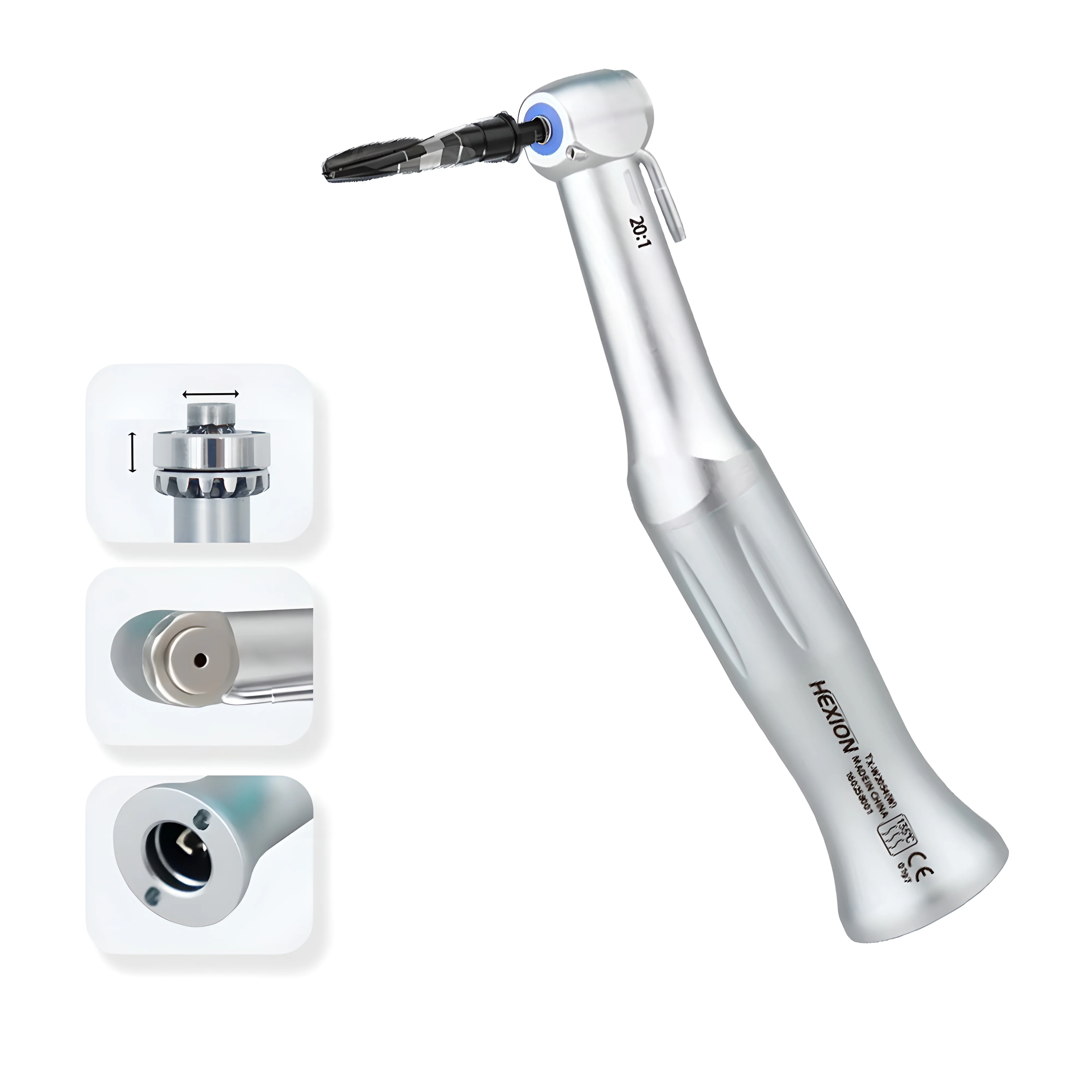 

HEXION 20:1 Dental Implant Handpiece Push ButtonLow Speed Reduction E-Type Connector Contra Angle Handpiece Torque 80Ncm