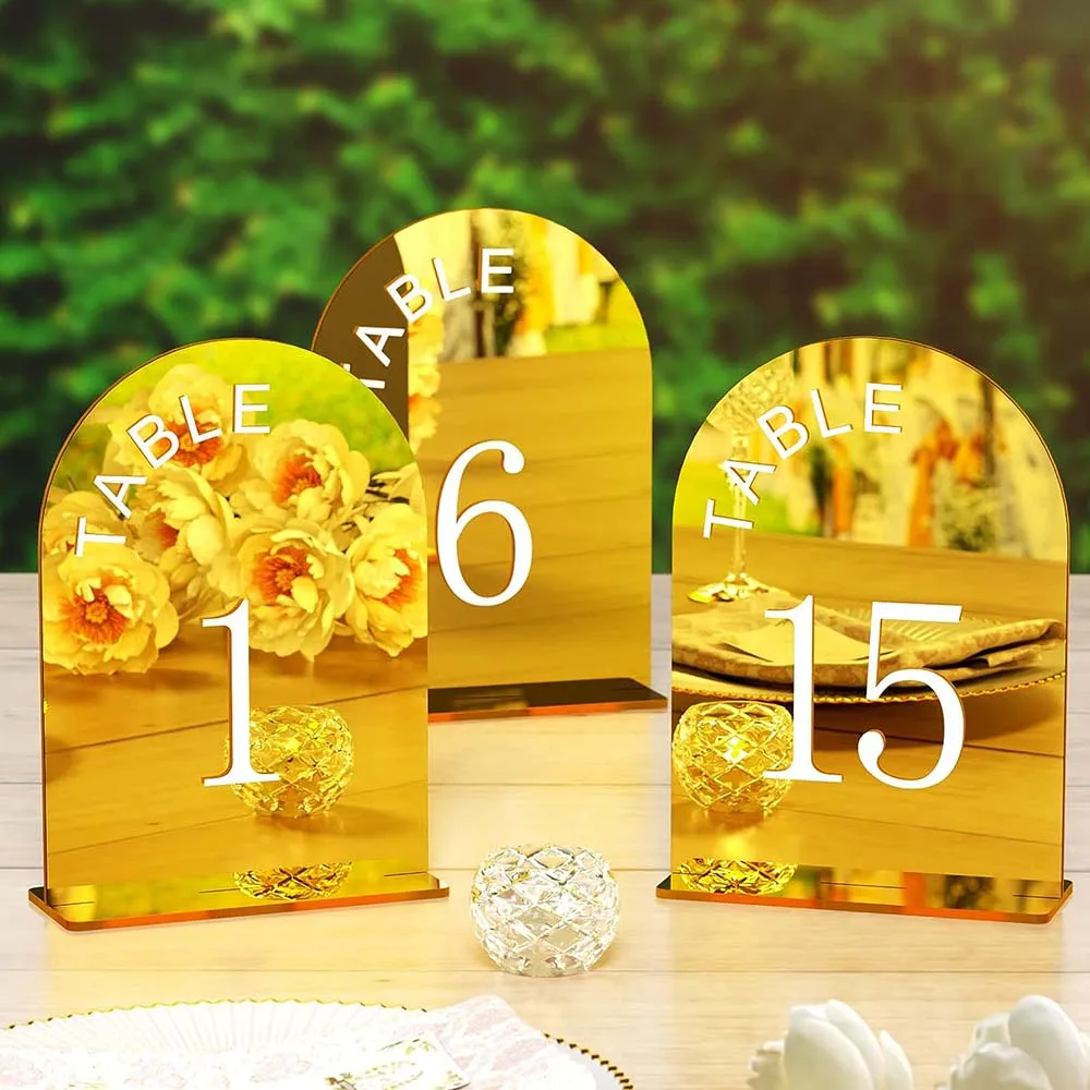 

5x7 inch Mirror Arch Wedding Table Numbers with Stands,Gold Table Sign Stands for Wedding Reception,Event,Party,Restaurant