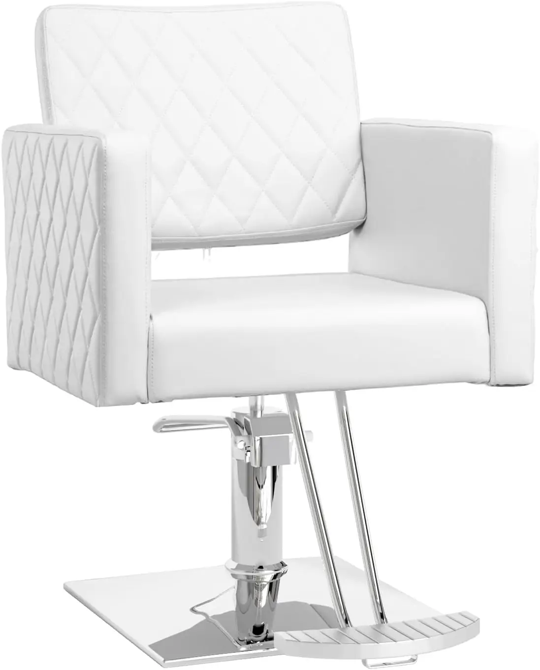 White Hair Chair with Wide Seat Aluminium Alloy Footrest, Hydraulic Barber Chair Heavy Duty, Salon Chair for Hair Stylist