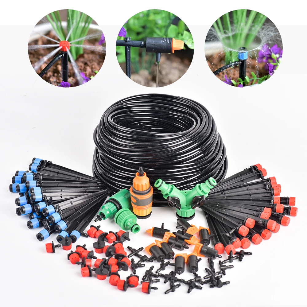 5m-50m Drip Irrigation System Automatic Watering Kit Irrigation Timer Garden Hose Adjustable Dripper Garden Tool Set