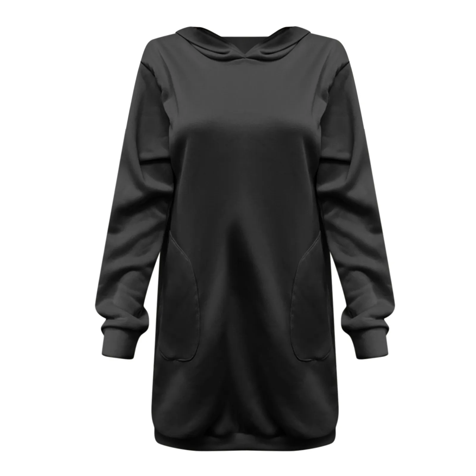 2024 New Woman Sweatshirt Dress Hoodies Autumn Winter Sweatshirts Warm Long Sleeve Solid Color Hooded Long-sleeved Hoody Dress