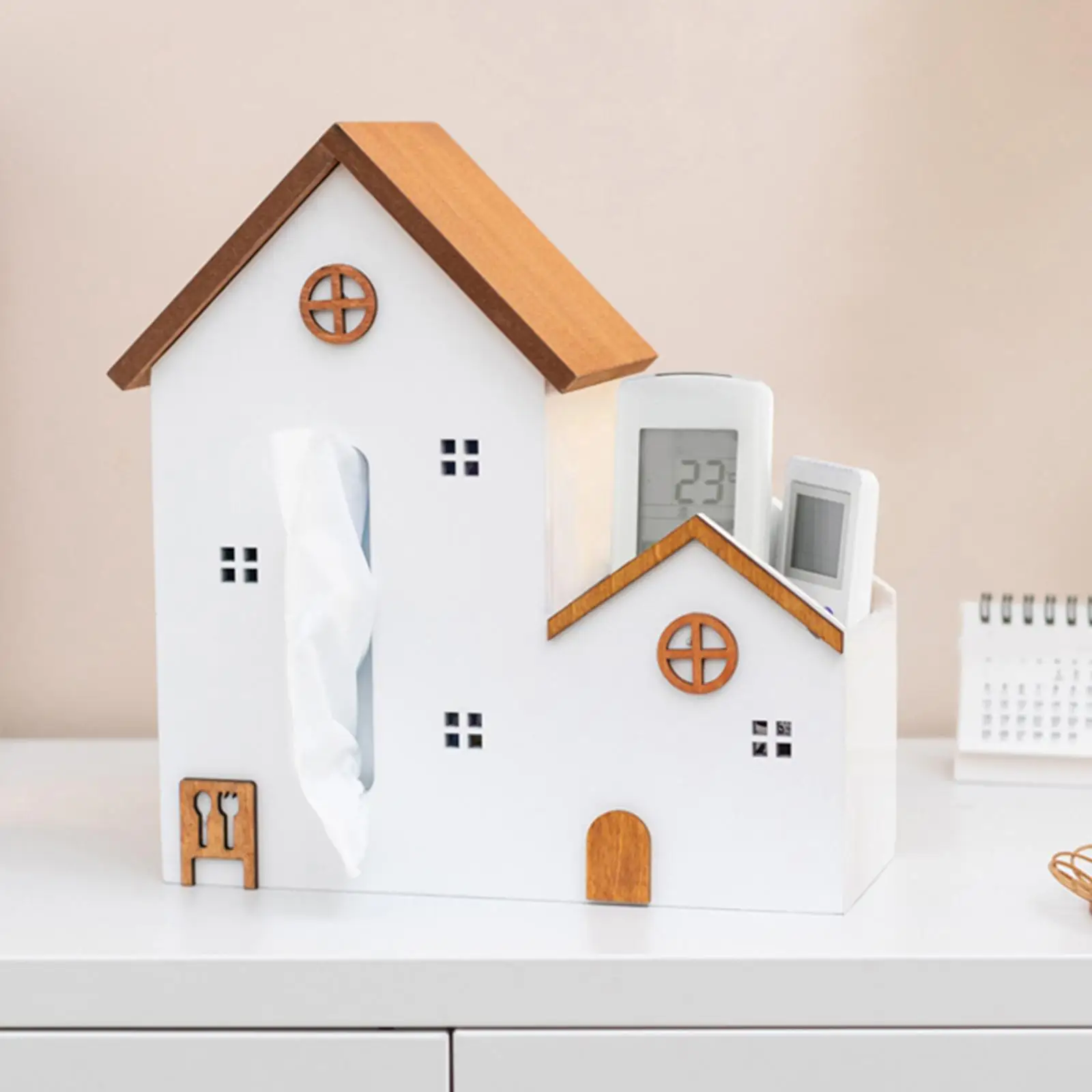 

House Statue Tissue Box Cover Decorative Multifunction House Figurine for Lounge
