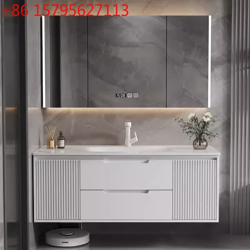 

ss newHot Bend Stone Plate Whole Washbin Bathroom Light Luxury Smart Bathroom Cabinet Oak Washstand