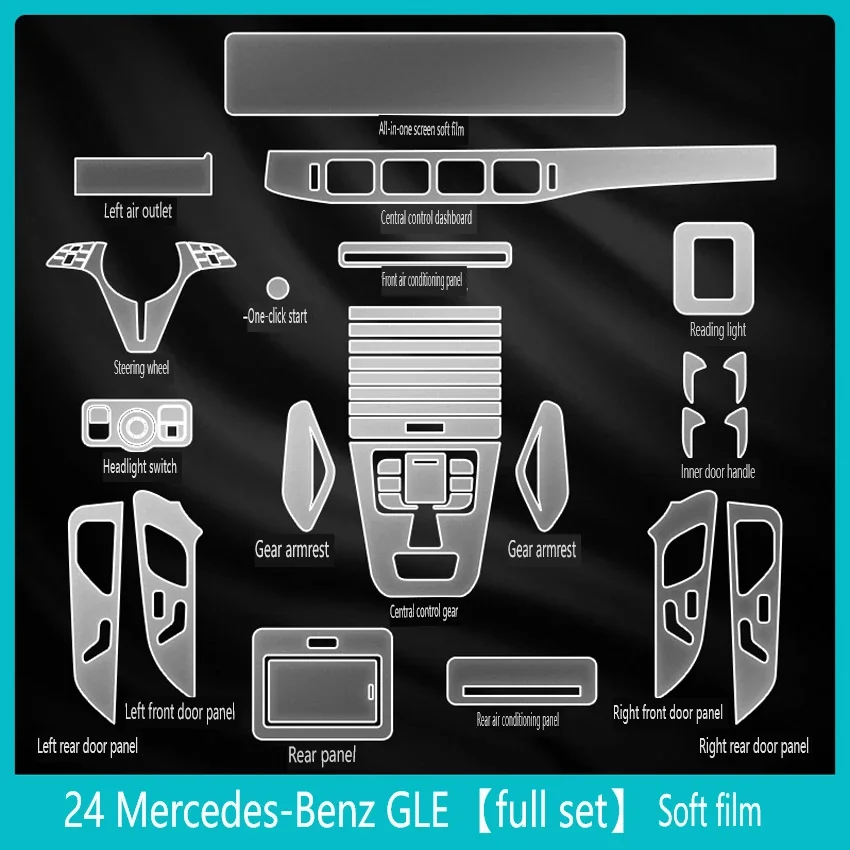 Tpu Transparent Film for Mercedes Benz 2024 GLE GLE350 GLE450 Car Interior Protection Sticker Center Control Gear Door Navigator