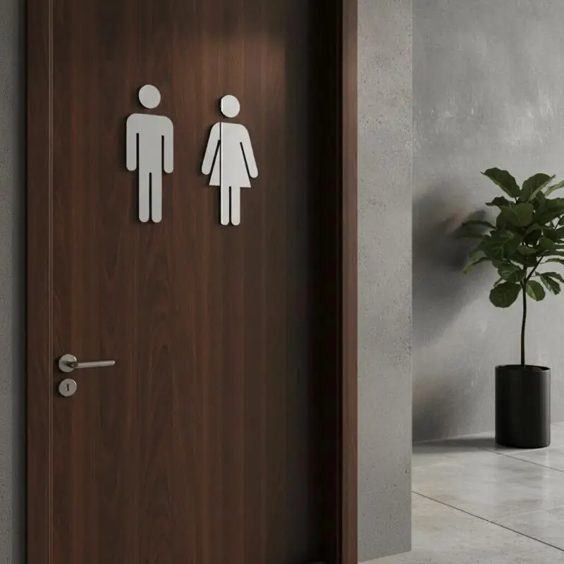 Acrylic Bathroom Mirror Stickers Toilet Sign Mirror Home Hotel Washroom Door Sign Mirror Sticker 3D Acrylic Self-Adhesive
