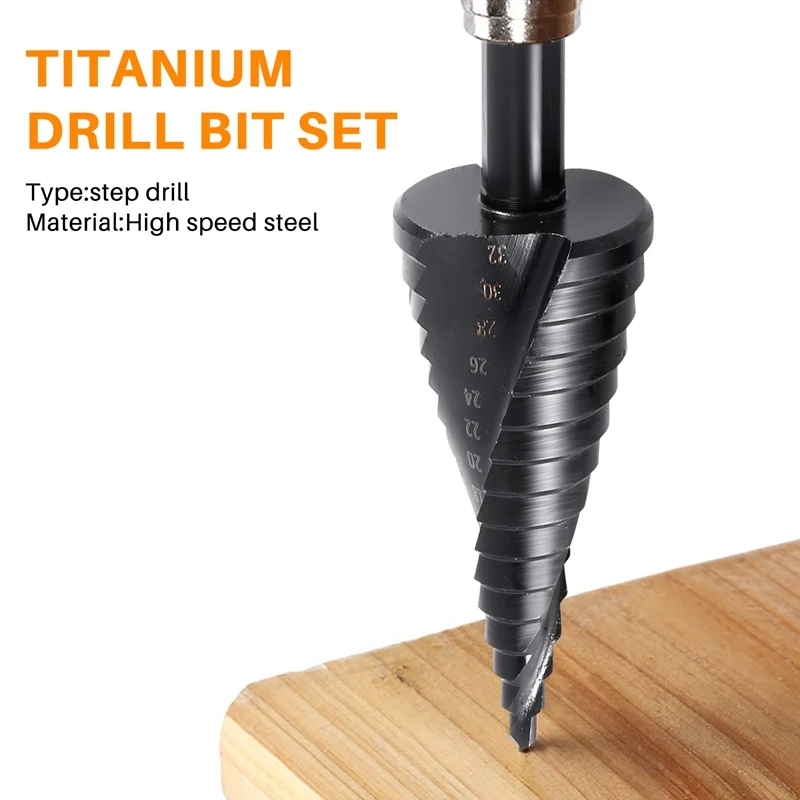 3PCS 4-32MM HSS Cobalt Step Drill Bit Set Nitrogen High Speed Steel Spiral For Metal Cone Triple-Cornered Shank Hole Cutter