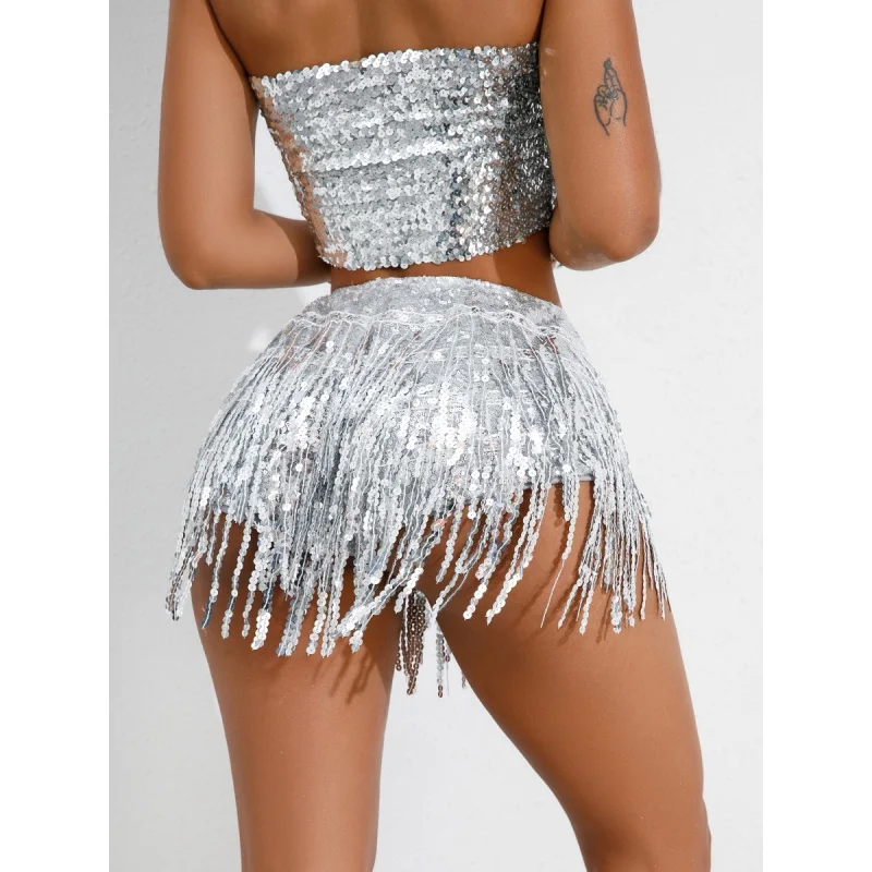 Sequin Tassel Skirt Latin Dance Skirt Stage DS Performance Costume Women's Shorts Bar Performance Clothing