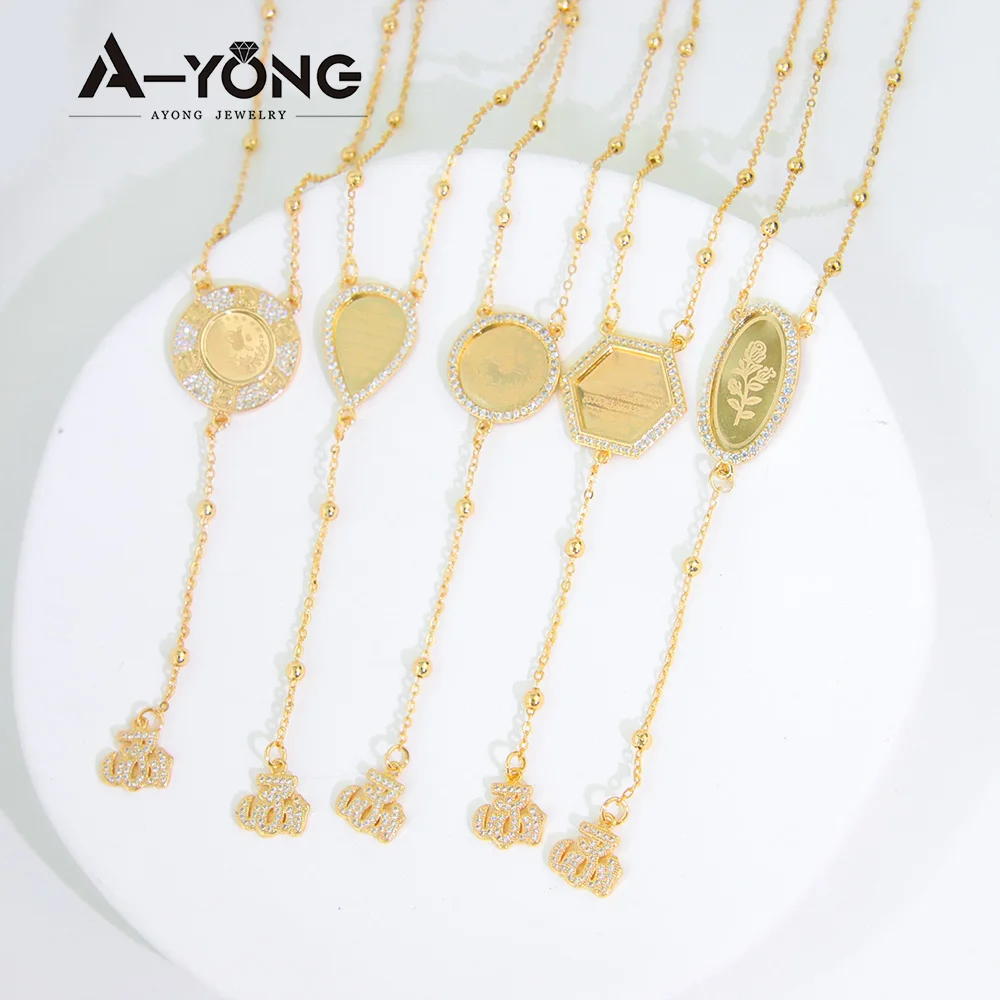 Islamic Saudi Gold Color Long Necklace 21k Gold Plated Zircon Brazilian Italian Coins Pendant Women Fashion Event Party Jewelry