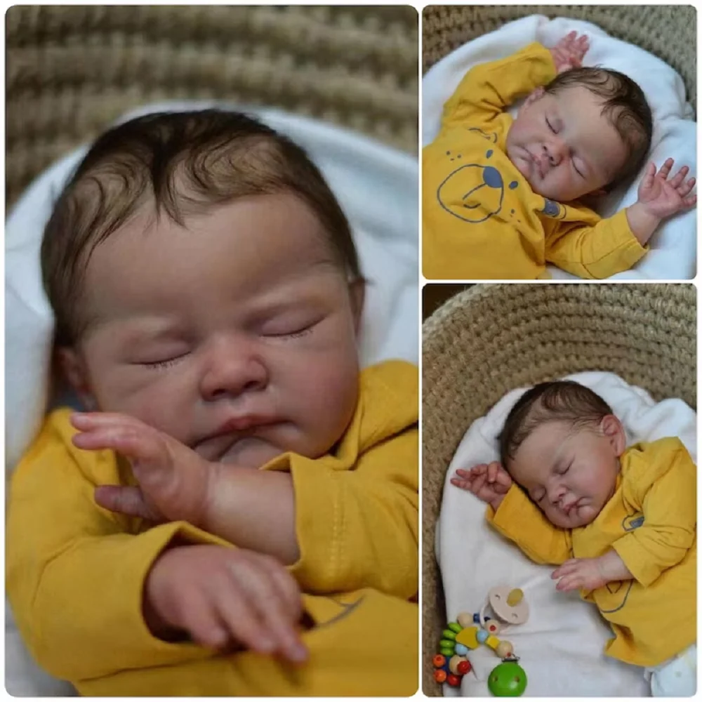 

50cm Close Eyes August Bebe Reborn With Rooted Hair Handmade Soft Touch Feeling Lifelike Real Reborn Dolls muñecas reborn