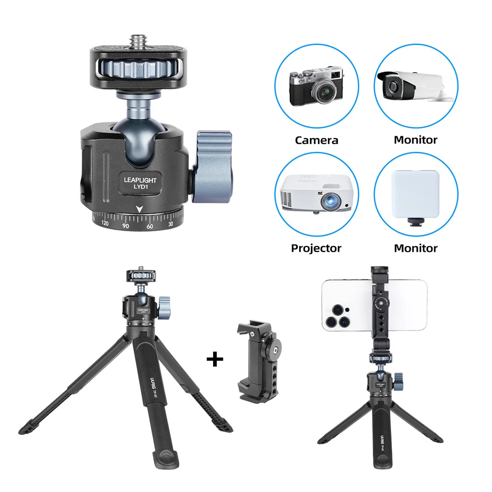 Upgrade U-Vlog Lite Mini Tripod with 360 Ball Head & Cold Shoe Selfie Stick Tabletop Tripod for Iphone Android Phone DSLR Camera