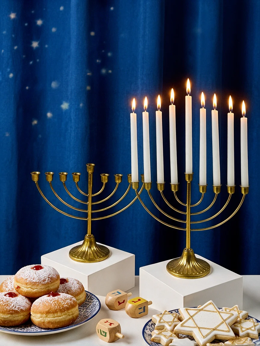9 Branch Golden Menorah Candelabra Jewish Hanukkah Candle Holder Metal Candlestick for Home Table Decor
