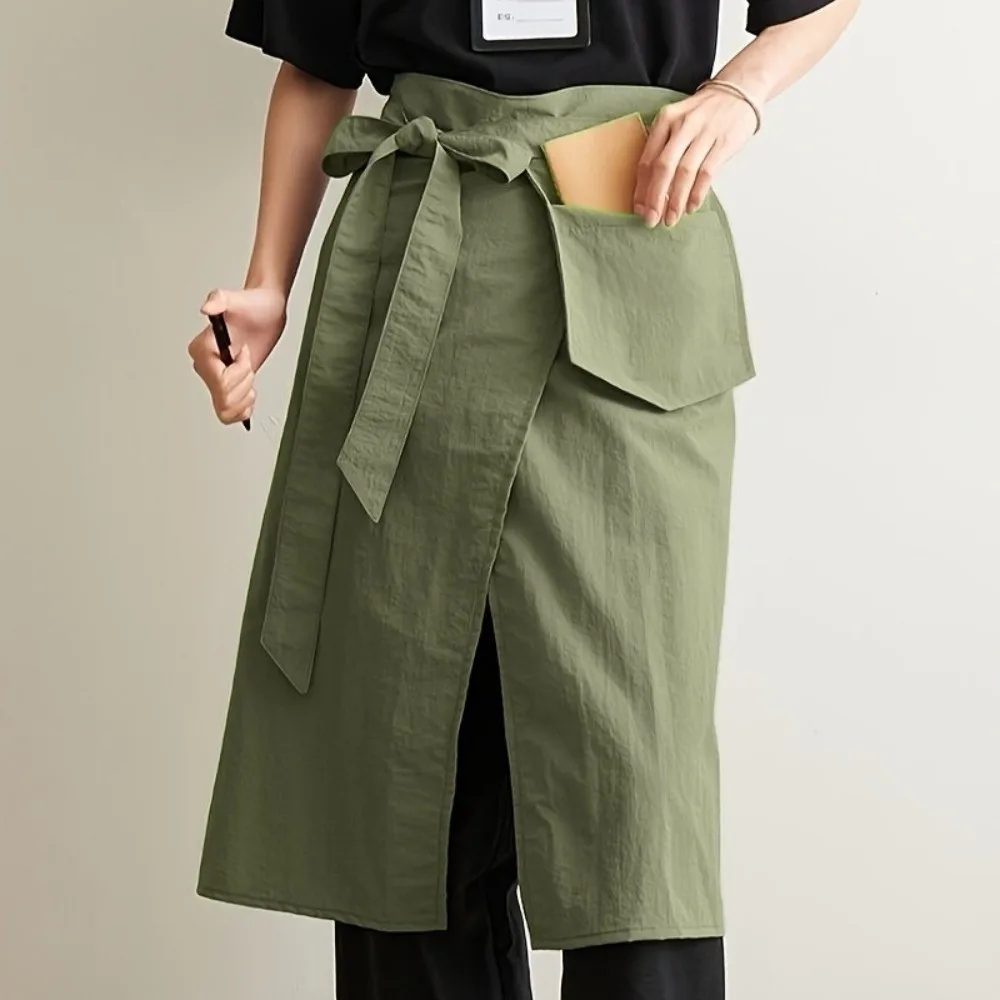 Simple Waterproof Japanese Style Apron Breathable with Large Pockets Cooking Aprons Solid Color Half Apron Unisex