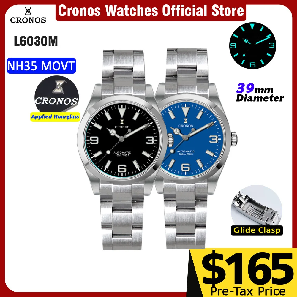 

Cronos EX Diver Механические мужские часы NH35 39 мм Автоматический браслет с втулкой из сапфирового стекла 10ATM L6030M