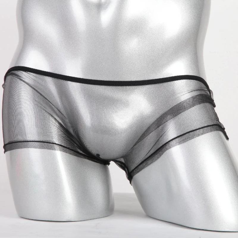 Men\'s Underwear Ultra-Thin Mesh Perspective Underpants Low Waist U Convex Pouch Lingerie Boxers Transparent Jockstrap