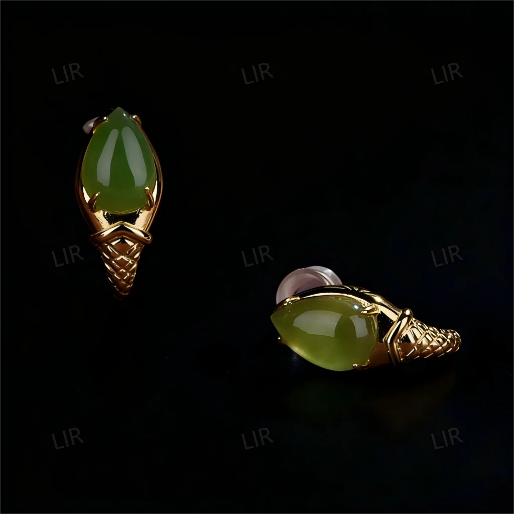 أقراط فضية S925: مسمار كبير من اليشم الهيتي الطبيعي "ال وعد الأبدي". | رومانسي أنيق + شهادة مجوهرات #5