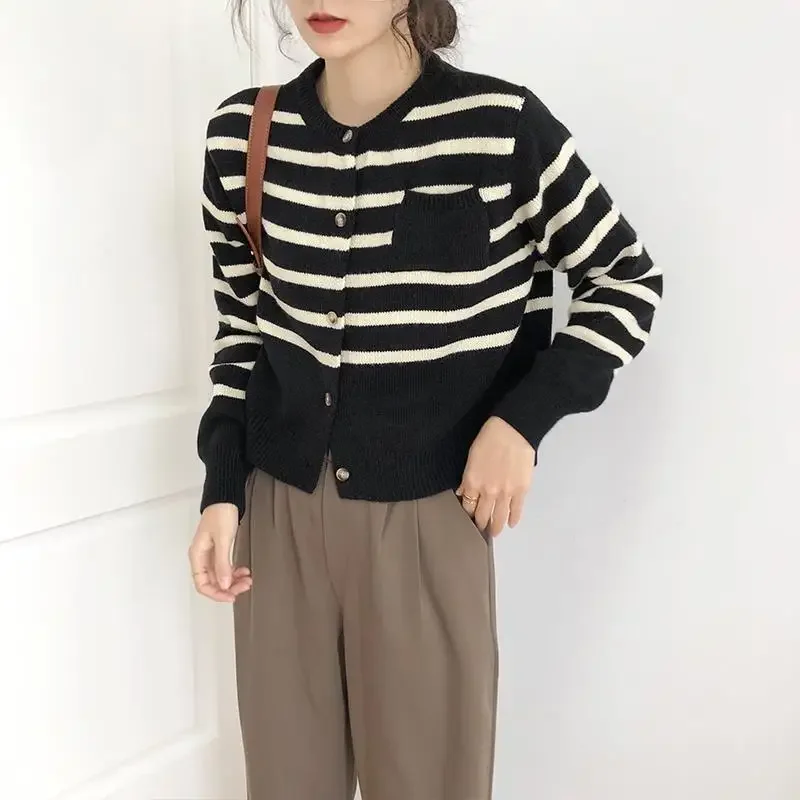 

Cardigan Women O-Neck Striped Loose Spring Newest Lazy Style All-match Simple Trendy Students Ulzzang Soft Cozy Retro Streetwear