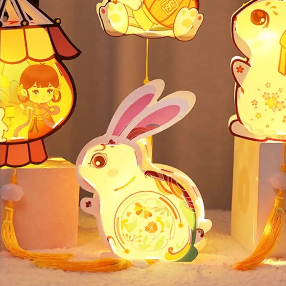 Portable Hangings Mid-Autumn Handheld Lantern Rabbit Shape Handheld Mid-Autumn Glow Lantern Handmade Glowing Kids