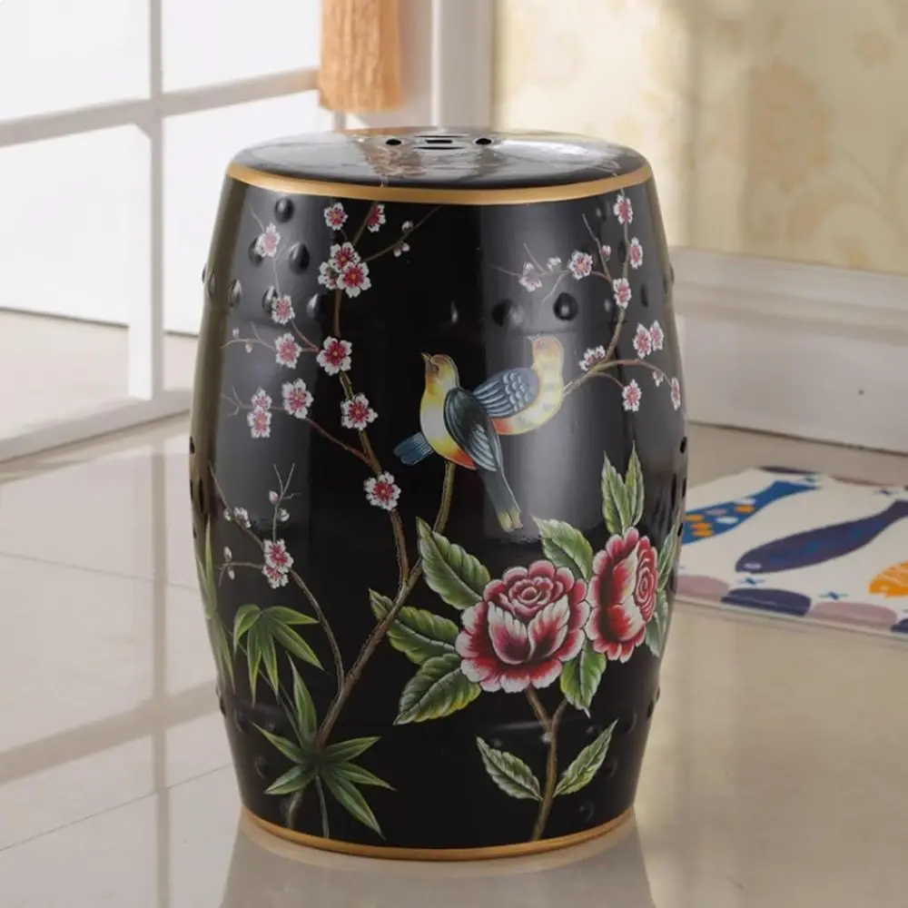 

Ceramic Garden Stool, Decorative Garden Stool, Chinese Drum Stools, Glazed Hand-Painted Flower and Bird, Side Table Plant Stand,