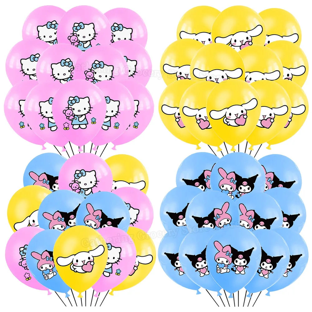 

12Pcs Latex Ballon Sanrio Kuromi Cinnamoroll Hello Kitty Cartoon 12inch Inflate Globos Party Supplies Girl Birthday Party Decor