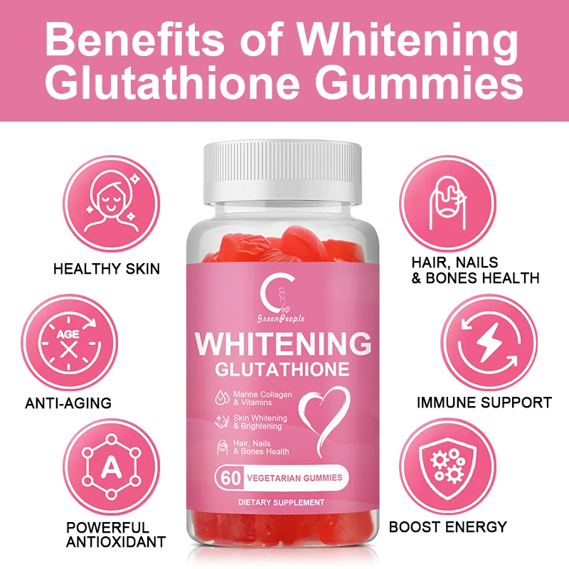 Greenpeople Glutathione Lighting Skin Gummies With Collagen For Liver Hair Skin Beauty Immune Health Antioxidant Diet Supplement