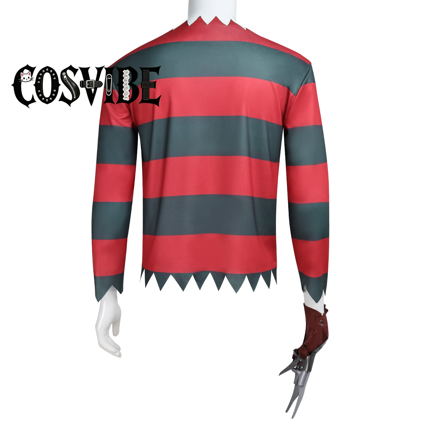 Freddy Krueger Cosplay - Adults Halloween Costume Red Black Stripes Top with Hat & Gloves with Sharp Claws - view 6