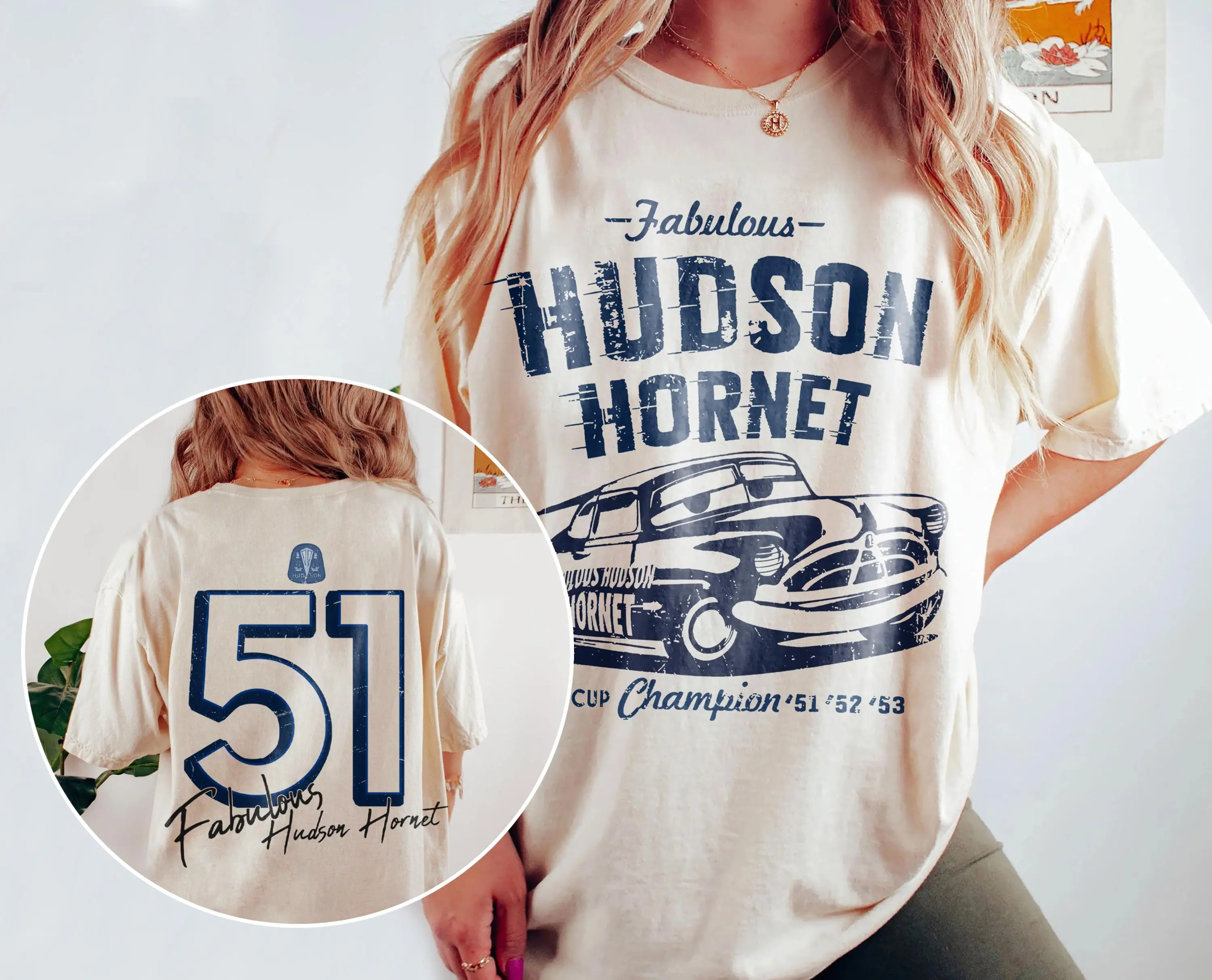 خمر ديزني بيكسار أفلام السيارات قميص مضحك دوك هدسون الرائعة تي شيرت هدسون الدبور المحملة رحلة ديزني لاند