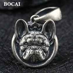 BOCAI Real S925 Silver Jewelry New Personality Bulldog Pendant for Men and Women Punk Hip Hop Trendy Birthday Gifts