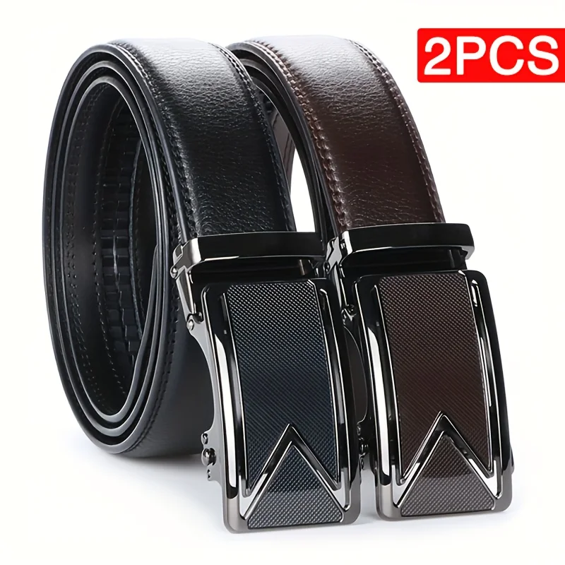Men Cowhide Ratchet Dress Belt Business Casual Designed for Big Tall 105-140 150 160 170cm Plus Size Automatic Buckle Waistband