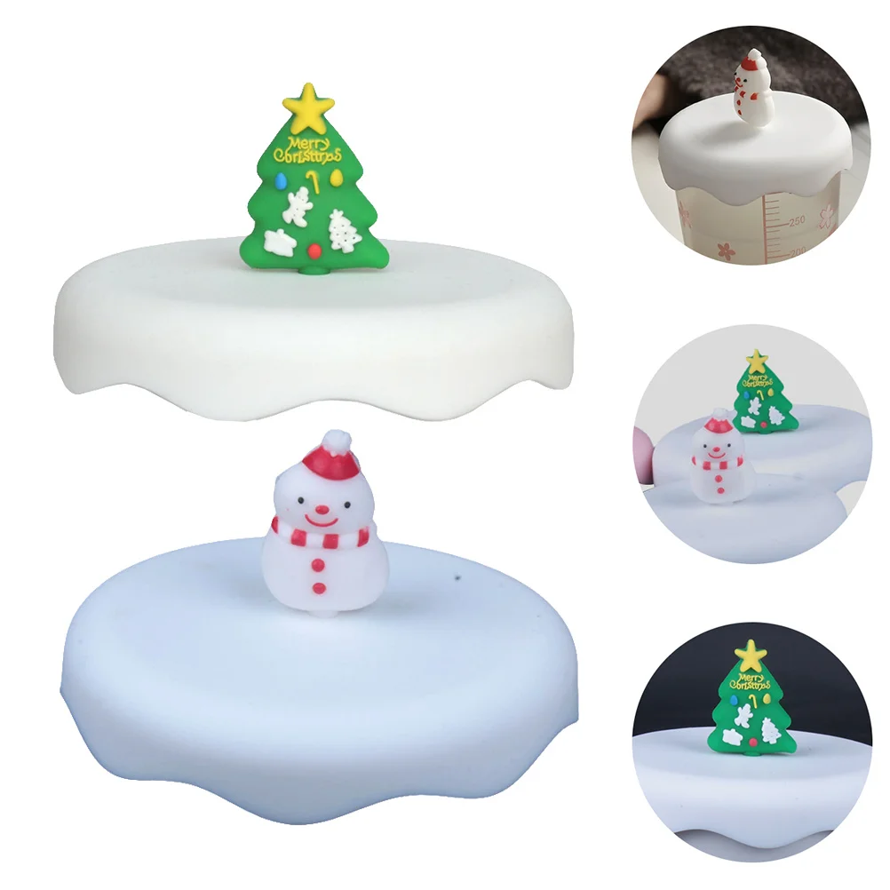 

2 Pcs Cup Lid Cover Silicone Xmas Tree Christmas Anti-spill