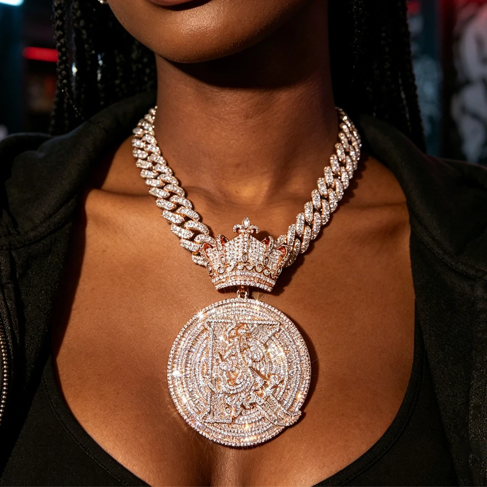 Letter K Pendant Hip-hop Pendant Crown Rapper Jewelry Punk Street Party Music Festival Fine Necklace Gifts for Men Boy Friends