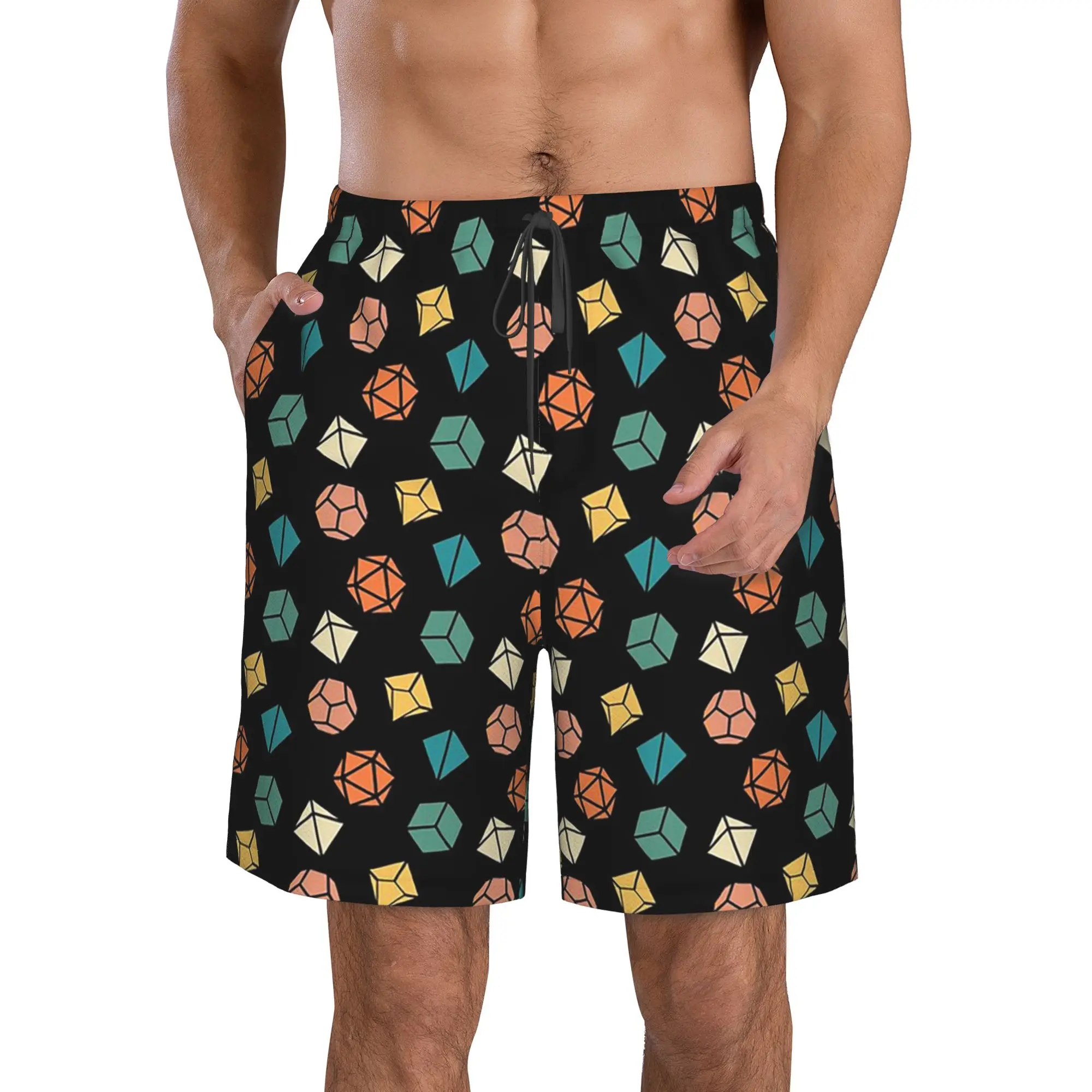 Abstract Colorful Geometric Dice Pattern Trunks Beach Board Shorts Casual Quick Dry Swim Summer Men Pants
