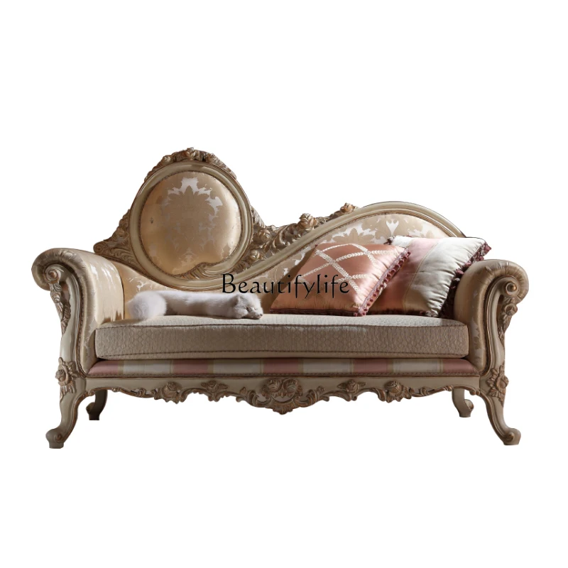 

European chaise longue chair solid wood sofa chair bedroom fabric leisure neoclassical beauty couch