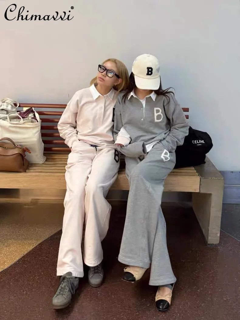 

Spring Autumn Japanese Style Sweet Sweatshirt Women Loose Casual B Letter Embroidered Sportswear Student Fashion Pants Set